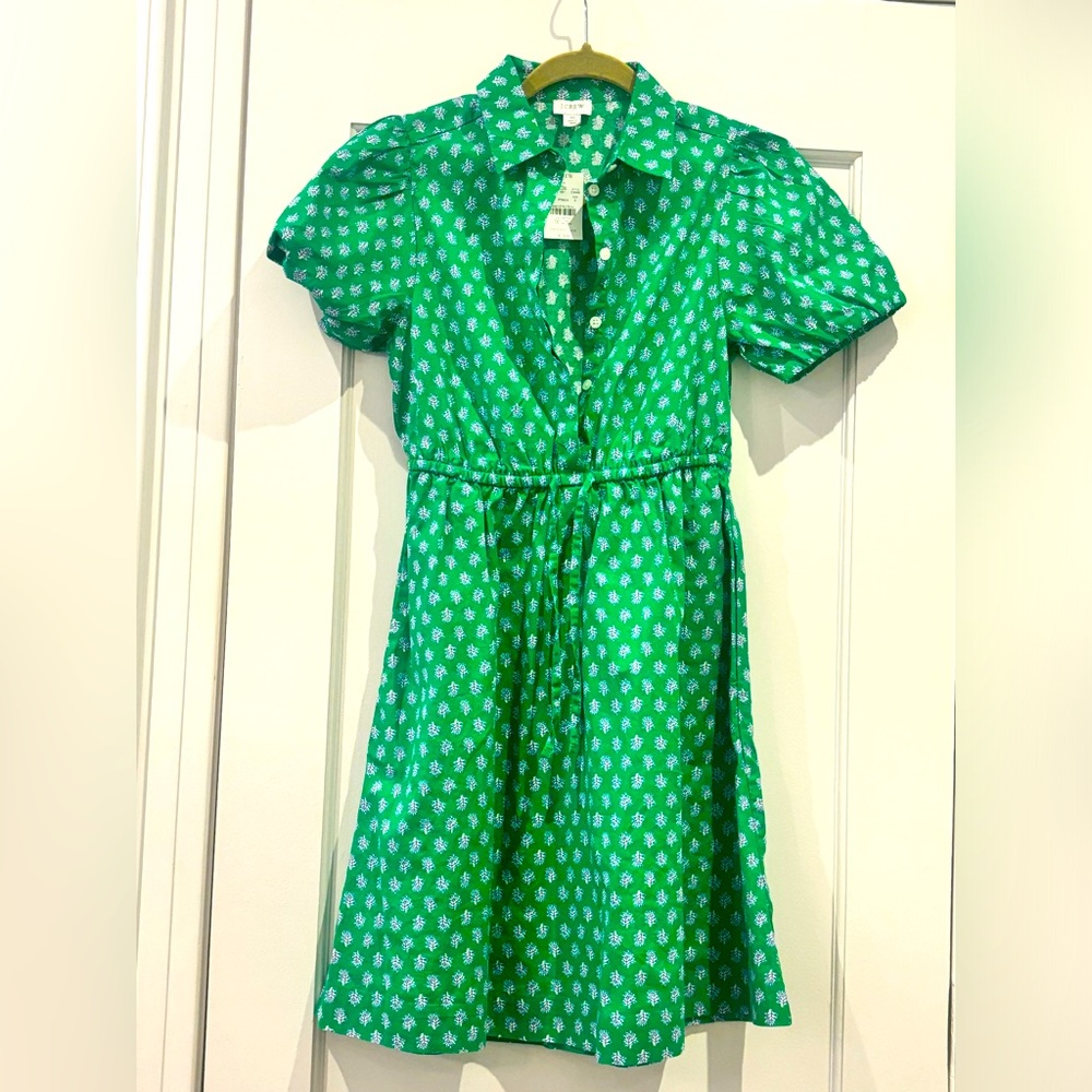 J Crew green floral puff sleeved dress. - Picture 2 of 2